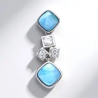 Cavill - Zilveren hanger - 925 Sterling zilver - Larimar 4 55 ct en witte topaas - antiek kussen cabochon - modern design - blauw wit
