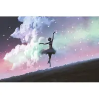 Karo-art Fotobehang Ballerina Dansen Op De Achtergrond Van De Nachtelijke Hemel - Vliesbehang - 208 x 146 cm
