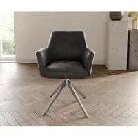 DELIFE Draaistoel Xana-Flex met armleuning microvelours antraciet vintage kruisframe breed roestvrij staal 360° draaibaar pocketveer kern