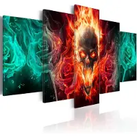 Karo-art Schilderij - Schedel in vuur en vlam , 5 luik