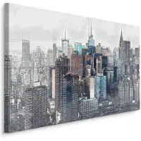 Karo-art Schilderij - Panorama van New York , Wanddecoratie , Premium print