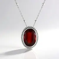 Cavill - Hessoniet Granaat Halsketting - 925 Sterling Zilver Platina Plated - 5,554 Ct Ovaal (14x10mm) Rode Edelsteen - Elegante Ketting 45,5 cm