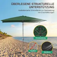 Laura Tuinparasol 300x200 cm UV50+ Met Zwengel & Kantelbaar 30° – Rechthoekig Waterafstotend – Groen – Zonder Voet – Voor Balkon, Tuin & Terras –