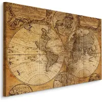 Karo-art Schilderij - Oude wereldkaart, Sepia, 4 maten, wanddecoratie