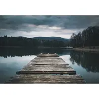 Karo-art 405cm X 270cm - Fotobehang - Houten pier over meer , premium print, inclusief behanglijm