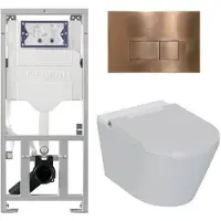 Geberit QeramiQ Luma Douche WC Set - UP320 inbouwreservoir - met Burda frame - fohn - ladydouche - koperen bedieningsplaat - rechthoekige knoppen - glans wit SW1247816/SW706197/0701131