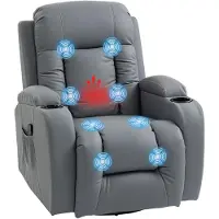 HOMCOM Massage Relaxstoel-Kunstleer, staal-99L x 82B x 103H cm-Lichtgrijs