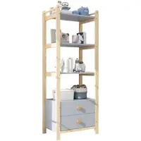 OKWISH Boekenkast - 4 Niveaus Met 2 Lades - Voor Woonkamer Slaapkamer En Studeerkamer - Massief Hout En MDF Blauw Naturel - 70×44×180 Cm