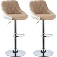 OEM Barkrukken Portu - Met rugleuning - Kunstleer - Set van 2 - Keuken - Barstoelen ergonomisch - Beige - Verstelbaar in hoogte - Zithoogte 60-82cm