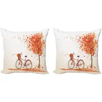 Abakuhaus Decoratieve kussenhoes met fietsmotief, 2 stuks, Oranje herfstboom, Modern accent, dubbelzijdige digitale print, 50x50 cm, Oranje