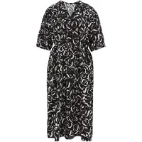We fashion - Dames midi jurk met structuur - Curve - Regular fit - Zwart - Viscose - Plus Size Maat: 46