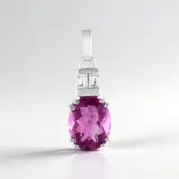 Cavill - Zilveren Hanger 925 Sterling Zilver Platina Geplateerd - Roze Fluoriet 3,014 ct Ovaal & Witte Topaas 0,194 ct - Elegant Braziliaans Sieraad