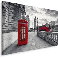 Karo-art Schilderij - Rode telefooncel in Londen, zwart-wit/rood, 4 maten, premium print