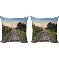 Abakuhaus Decoratieve kussenhoes met spoorwegmotief, 2 stuks, stenen en spoorrails, moderne accentprint, dubbelzijdig digitaal, 40x40 cm, meerkleurig