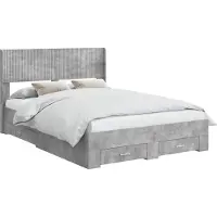 vidaXL Bedframe met opbergruimte en hoofdbord Betongrijs 140 x 200 cm