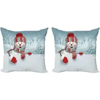 Abakuhaus Decoratieve kussenhoes met sneeuwpopmotief, 2 stuks, moderne accenten, dubbelzijdige digitale print, 40x40 cm, meerkleurig