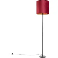 QAZQA Zwarte vloerlamp met velours kap rood met goud 40 cm - Simplo