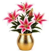 Mica Decorations Kunstbloem Lily Stargazer Valley - 2x - H75 cm - roze - kunststof - stelen kunstbloemen - boeket - bloemetjes