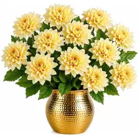 Mica Decorations Kunstbloem Dahlia Artistic - 10x - H74 cm - geel - kunststof - stelen kunstbloemen - boeket - bloemetjes
