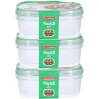 PlasticForte Vershoudbakjes - 6x stuks - 2 liter - herbruikbaar - transparant/groen - kunststof - magnetron - vriezer
