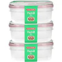 PlasticForte Vershoudbakjes - 6x stuks - 2 liter - herbruikbaar - transparant/roze - kunststof - magnetron - vriezer