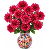 Mica Decorations Kunstbloem Dahlia Floristic - 12x - H75 cm - roze - kunststof - stelen kunstbloemen - boeket - bloemetjes
