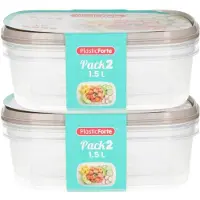 PlasticForte Vershoudbakjes - 4x stuks - 1.5 liter - herbruikbaar - transparant/beige - kunststof - magnetron - vriezer