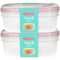 PlasticForte Vershoudbakjes - 4x stuks - 1.5 liter - herbruikbaar - transparant/roze - kunststof - magnetron - vriezer