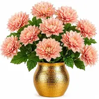 Mica Decorations Kunstbloem Dahlia Artistic - 10x - H74 cm - oranje/roze - kunststof - stelen kunstbloemen - boeket - bloemetjes
