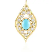 Cavill - Ovale Sleeping Beauty Turkoois Hanger 7x5 mm - 925 Zilver Verguld - Zirkonen 0,44 ct - Elegante Dameshanger Turkoois Sieraad