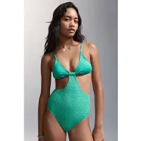 MANGO TEENS cut-out badpak met print groen Meisjes Polyester All over print - maat 164(S)