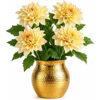 Mica Decorations Kunstbloem Dahlia Artistic - 4x - H74 cm - geel - kunststof - stelen kunstbloemen - boeket - bloemetjes