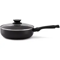 Kitchen Fun KitchenFun Salsa Non-Stick Hapjespan / Skillet Ø 24cm – incl. Glazen deksel - Inductie geschikt- lichtgewicht Aluminium- Dubbele Anti-aanbaklaag – Hitte werende soft touch greep - Ergonomisch – Zwart
