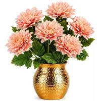 Mica Decorations Kunstbloem Dahlia Artistic - 6x - H74 cm - oranje/roze - kunststof - stelen kunstbloemen - boeket - bloemetjes
