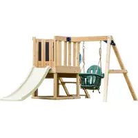 Axi Timo Mini Speeltoestel van Hout - Grijze Glijbaan | Speeltoren met Babyschommel, Klimwand en Krijtbord | Speeltoestel op Palen voor de Tuin