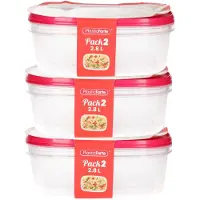 PlasticForte Vershoudbakjes - 6x stuks - 2.8 liter - herbruikbaar - transparant/roze - kunststof - magnetron - vriezer