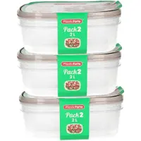 PlasticForte Vershoudbakjes - 6x stuks - 2 liter - herbruikbaar - transparant/beige - kunststof - magnetron - vriezer