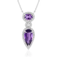 Cavill - Elegante Halsketting 925 Sterling Zilver Verguld - Marokkaanse Amethist 2,97 ct Druppel & Ovaal - Luxe Dames Sieraad met 54 Zirkonen 0,72 ct
