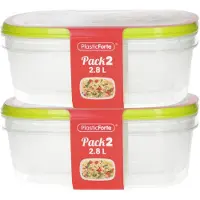 PlasticForte Vershoudbakjes - 4x stuks - 2.8 liter - herbruikbaar - transparant/lime - kunststof - magnetron - vriezer