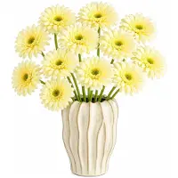 Mica Decorations Kunstbloem Gerbera Floral - 12x - H60 cm - geel - kunststof - stelen kunstbloemen - boeket - rozen bloemetjes
