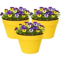 Mega Collections Plantenpot / bloempot - 3x - kunststof - geel - binnen/buiten - D26 x H22 cm