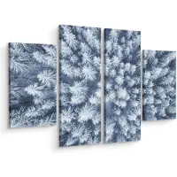 Karo-art Schilderij - Luchtfoto van een bos in de winter, 4 luik, premium print