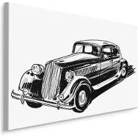 Karo-art Schilderij - Geschetste Oldtimer (print op canvas), zwart-wit, 4 maten, wanddecoratie