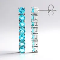 Cavill - Zilveren Oorbellen met Blauwe Apatiet 2 856 ct - 925 Sterling Zilver Gerhodineerd - Elegant 28 mm - Ronde Geslepen Edelstenen - Madagaskar