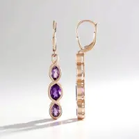 Cavill - Zilveren Oorbellen - 925 Sterling Zilver Rosé Verguld - 3,15 ct Braziliaanse Ovale Amethisten - Chique Modieuze Lange Hangers 44 mm