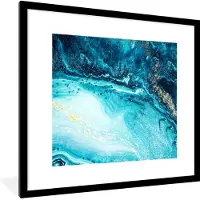PosterMonkey Fotolijst incl. Poster - Marmerlook - Blauw - Goud - Luxe - Glitter - Marmer - 40x40 cm - Posterlijst