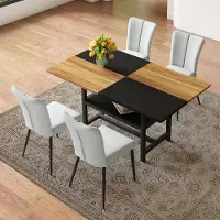 MODFU - Eettafelset - Met Opbergvak - Modern - Voor Eethoek - MDF, Metaal En PU - Bruin, Zwart En Lichtgrijs - 160 Cm