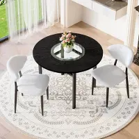 MODFU - Ronde Eethoekset - Met 2 Stoelen En Glazen Inleg - Minimalistisch - Voor Eetkamer Of Woonkamer - MDF Glas Metaal - Zwart Wit
