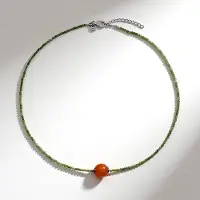 Cavill - Zilveren Halsketting - 925 Sterling Zilver - 9 5 ct Braziliaanse Carneool - 24 ct Canadese Nefriet - Verstelbaar Elegante Ketting