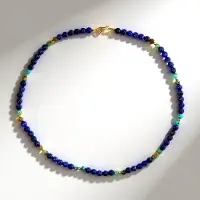 Cavill - Zilveren Halsketting 925 Sterling Zilver Verguld - Lapis Lazuli & Turkoois 100 ct - Gouden Hematiet - Bohemian Elegant